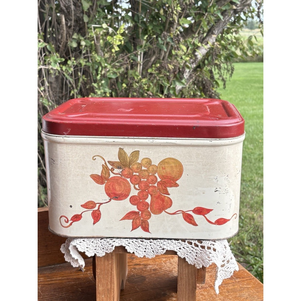Decoware USA Fruit Tin Bread Box Canister Rustic Farmhouse Kitchen Storage Vtg